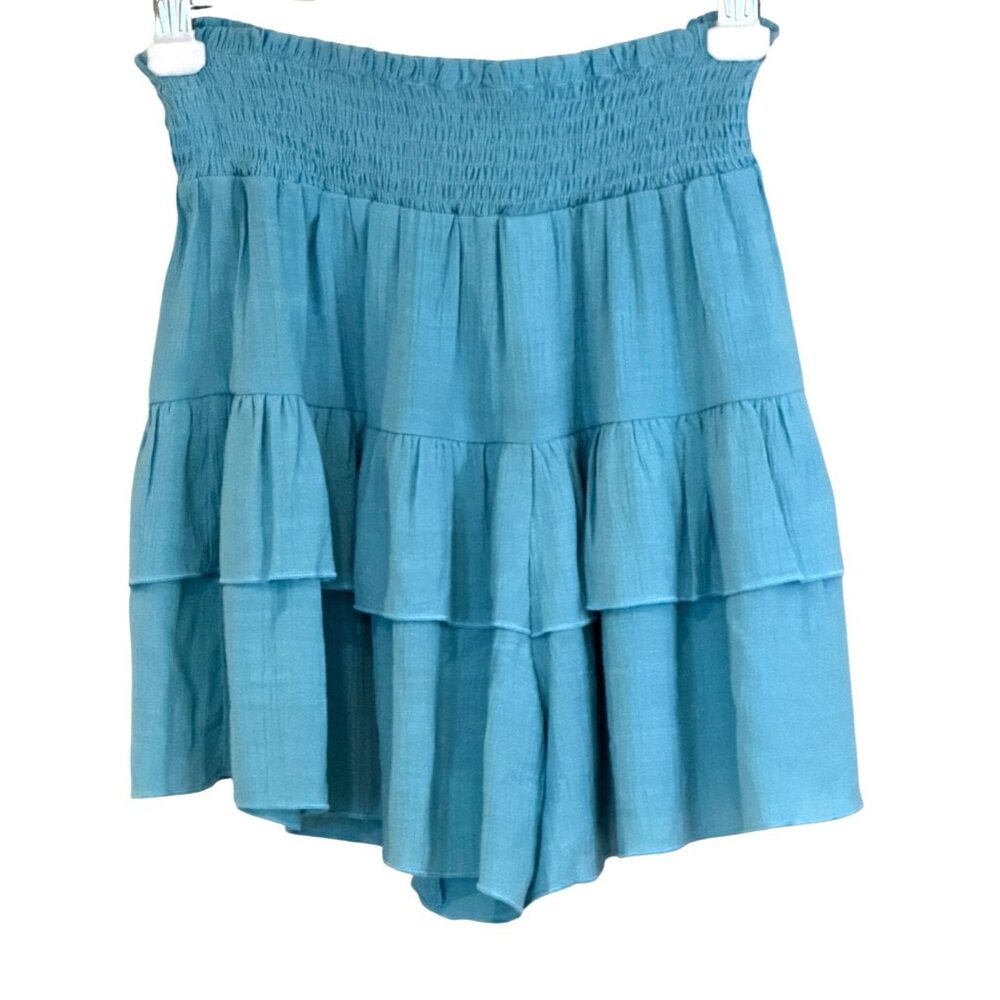 Halara High Waisted Blue Ruffle Skirt/Shorts Smocked Waist Tiered Hem Size S NWT - Picture 2 of 6